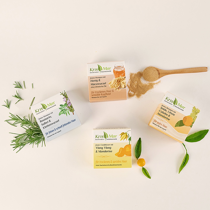 KrisMar Shampoo- und Conditioner-Bars verpackt